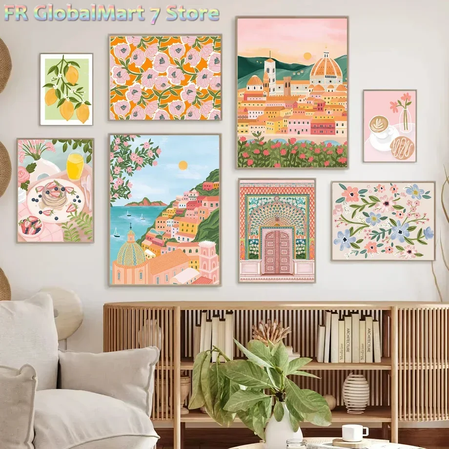 Resin Art Wallpaper - 1pc Diamond painting Santorini Lemon Coffee