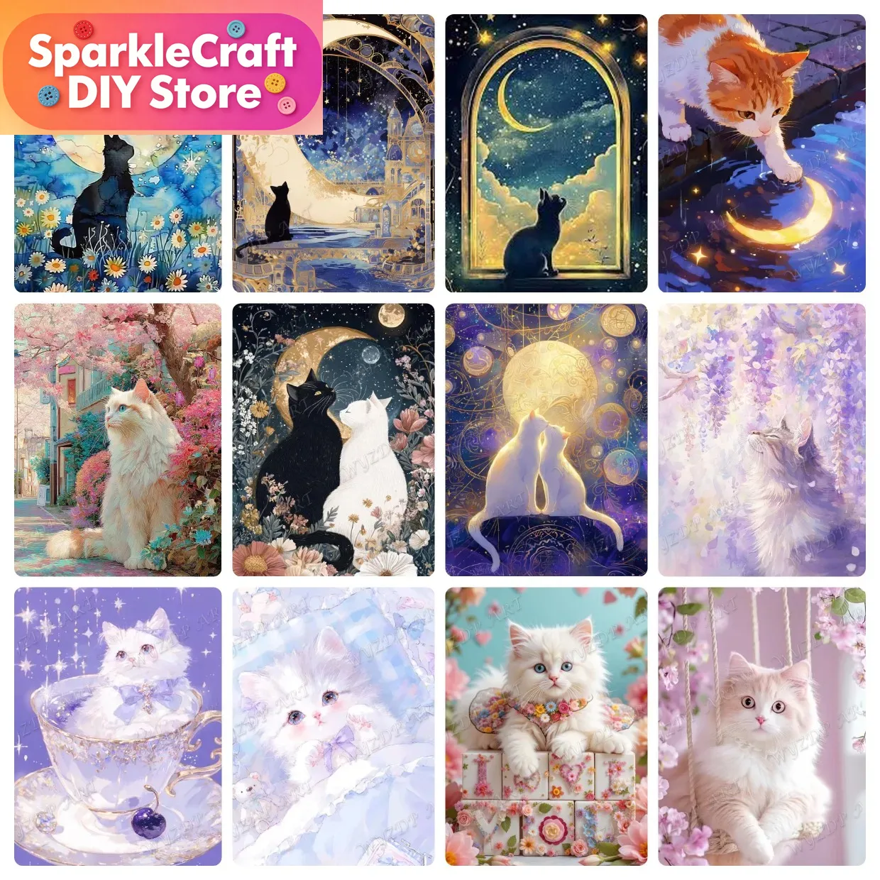Animal Cat Moon Diamond Painti - Resin Art Work recension och pris