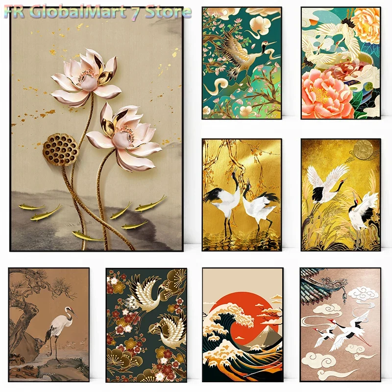 Retro Crane Bird Wall Art Prin - Resin Art Wallpaper recension och pris