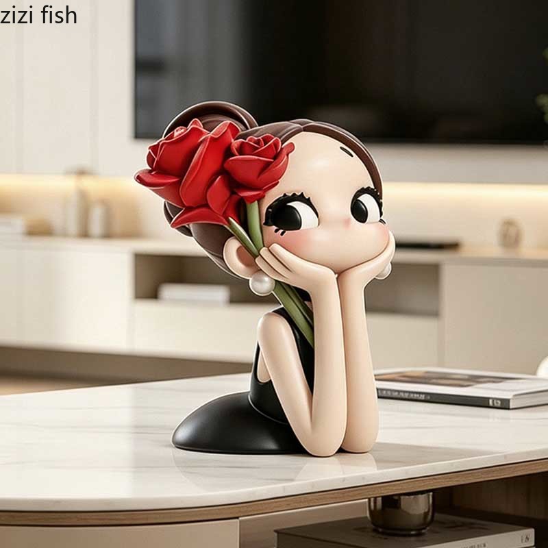 Cute Rose Girl Bust Statue Res - Resin Art Rose recension och pris